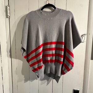 ANTHROPOLOGIE MAEVE Gray and Red Striped Poncho Sweater